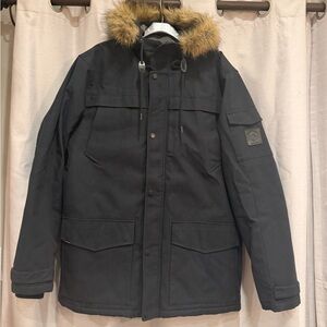 Quiksilver Black Military Parka with Fur Hood